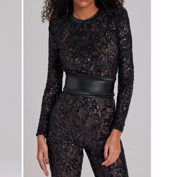 New Nadine Merabi Bella Black Floral Lace Jumpsuit Original Price $435 Sz: 16/XL - Picture 4 of 11